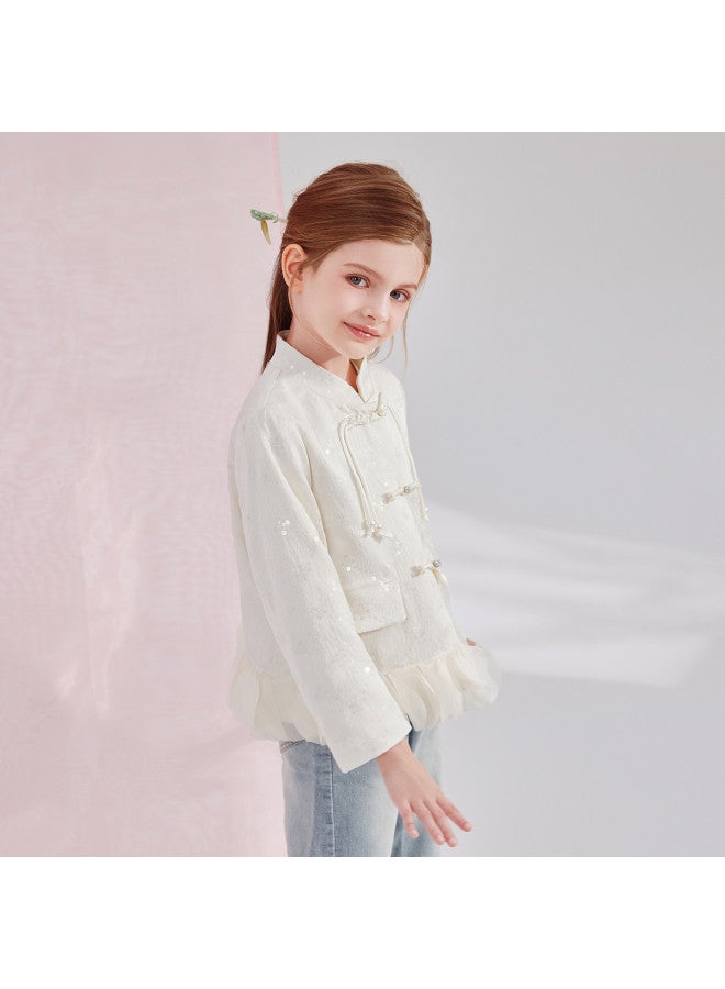 DEESHA 【معطف كلاسيكي على الطراز الصيني بقلابة تشيباوسام】 ملابس خارجية للفتيات في الربيع والخريف، قميص علوي جديد للأطفال على الطراز الصيني - Image 4