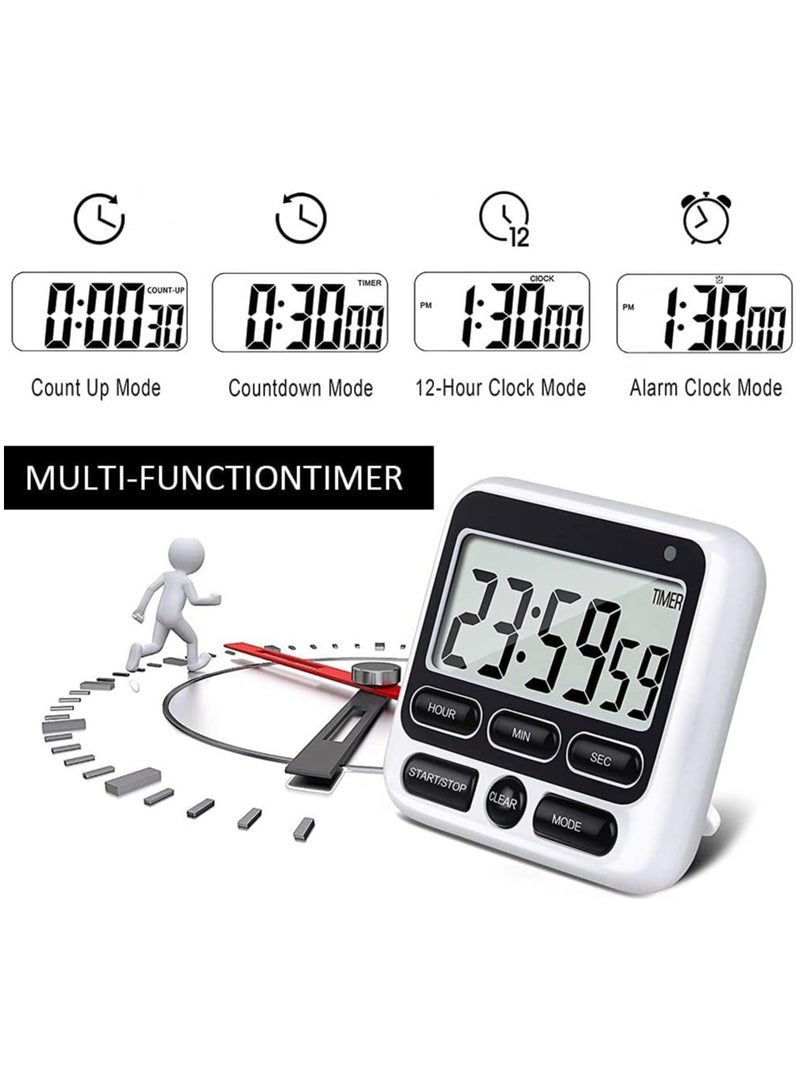 مؤقت مطبخ رقمي مع مفتاح تشغيل/إيقاف منبه كتم الصوت/صوت عالٍ، ساعة ومنبه 12 ساعة، وظيفة الذاكرة العد لأعلى والعد التنازلي للأطفال المعلمين الطبخ، شاشة LCD كبيرة، مغناطيس قوي - Image 3