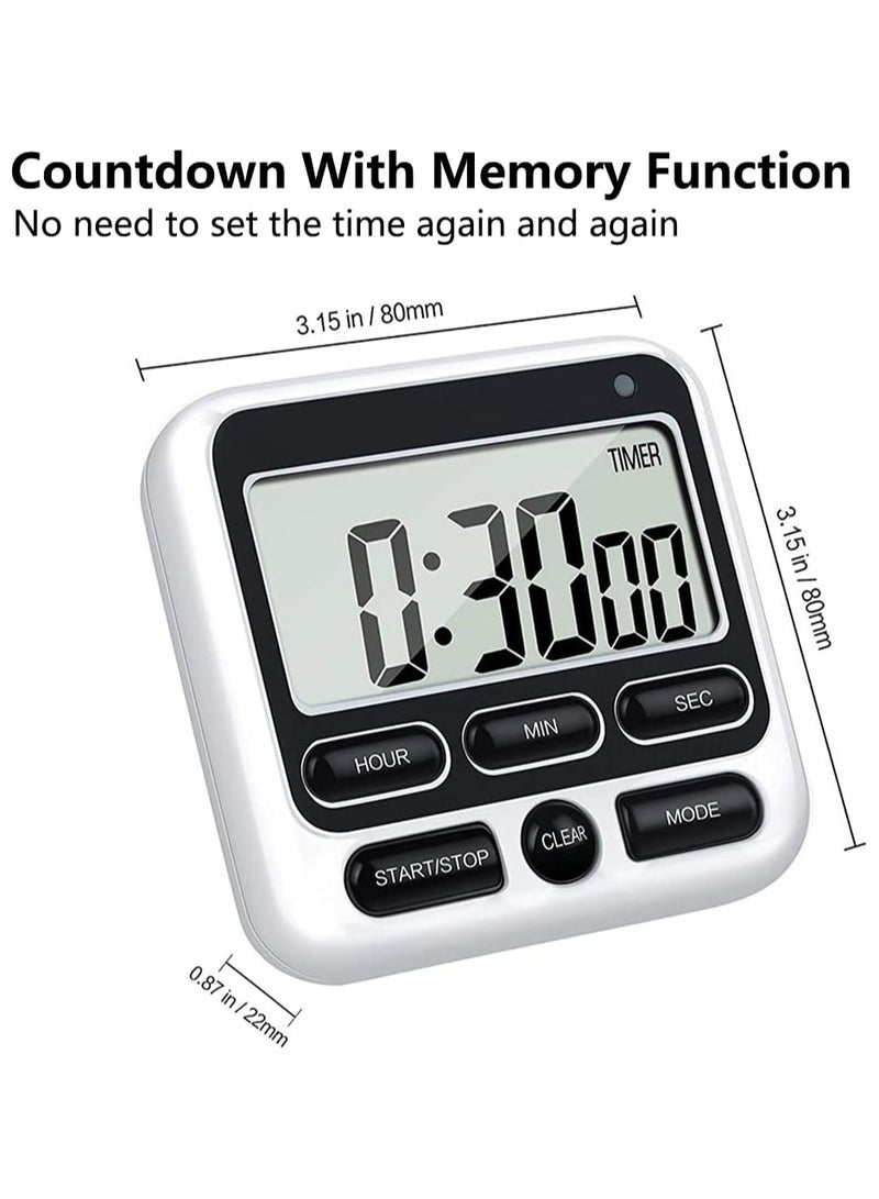 مؤقت مطبخ رقمي مع مفتاح تشغيل/إيقاف منبه كتم الصوت/صوت عالٍ، ساعة ومنبه 12 ساعة، وظيفة الذاكرة العد لأعلى والعد التنازلي للأطفال المعلمين الطبخ، شاشة LCD كبيرة، مغناطيس قوي - Image 4