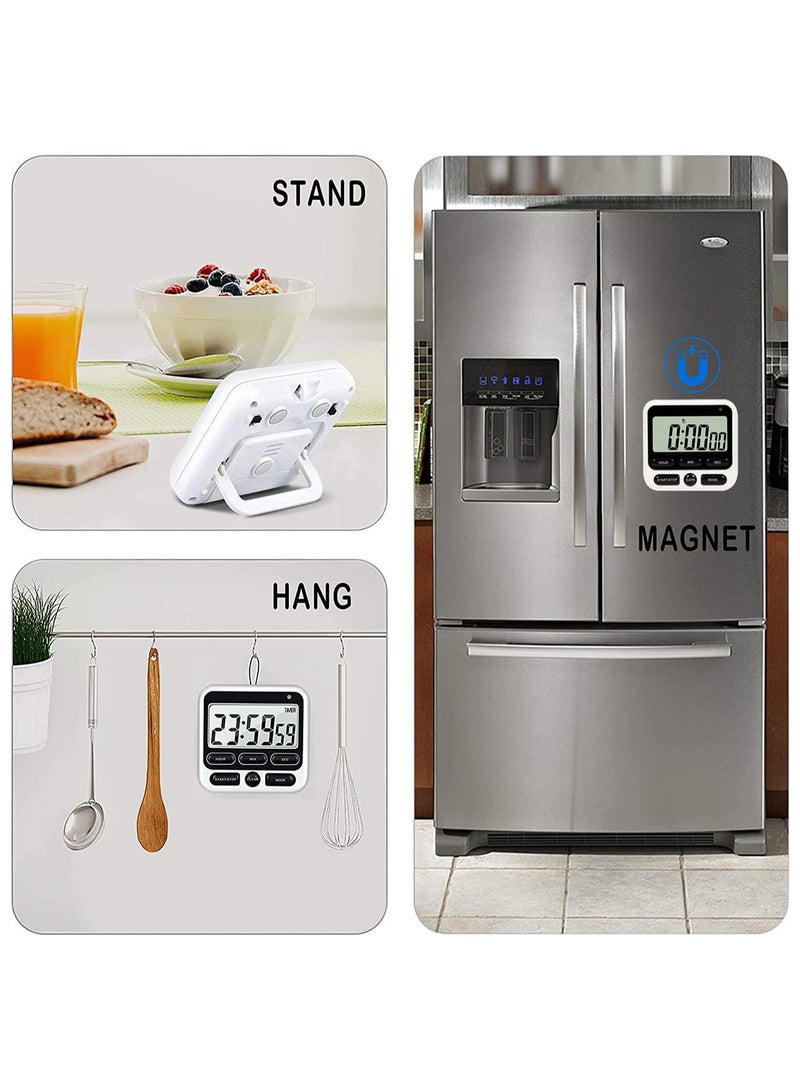 مؤقت مطبخ رقمي مع مفتاح تشغيل/إيقاف منبه كتم الصوت/صوت عالٍ، ساعة ومنبه 12 ساعة، وظيفة الذاكرة العد لأعلى والعد التنازلي للأطفال المعلمين الطبخ، شاشة LCD كبيرة، مغناطيس قوي - Image 5