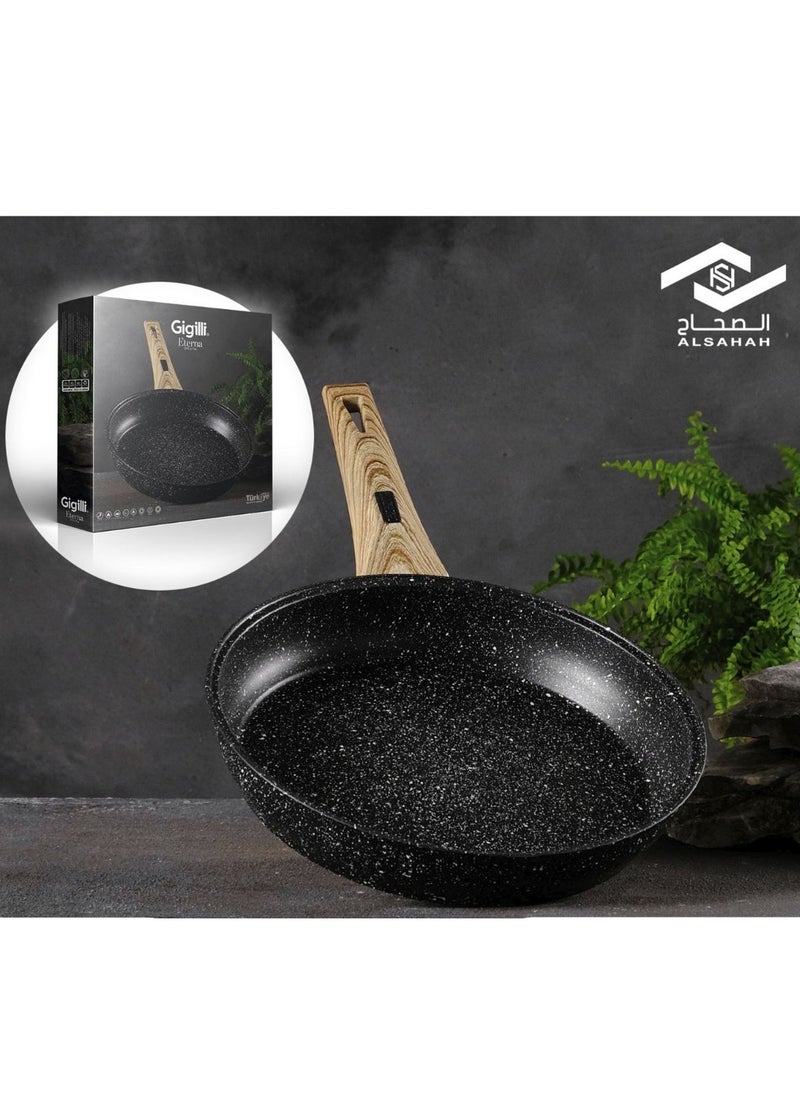 ALSAHAH Turkish aluminum frying pan, deep black granite pattern, 28-cm 