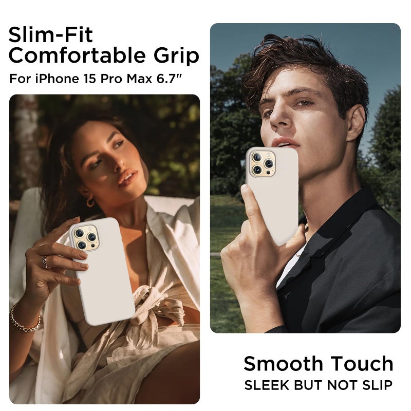 COFFKER Compatible with iPhone 15 Pro Max Case, Liquid Silicone Case, Full Body Shockproof Protective Cover Slim Thin Phone Case with [Soft Anti-Scratch Microfiber Lining], 6.7 inch-Stone - Image 2