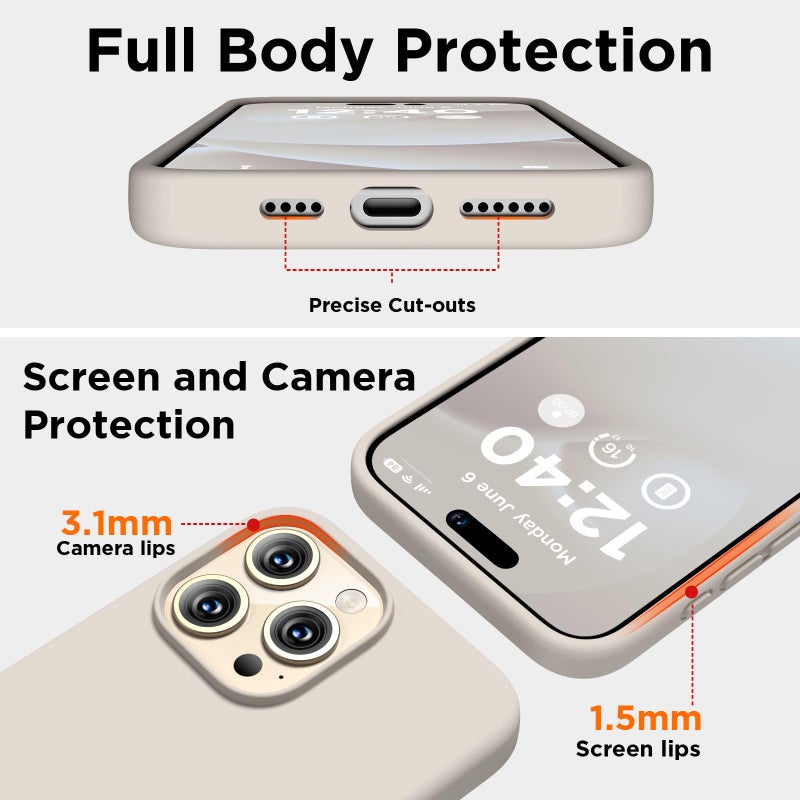 COFFKER Compatible with iPhone 15 Pro Max Case, Liquid Silicone Case, Full Body Shockproof Protective Cover Slim Thin Phone Case with [Soft Anti-Scratch Microfiber Lining], 6.7 inch-Stone - Image 3