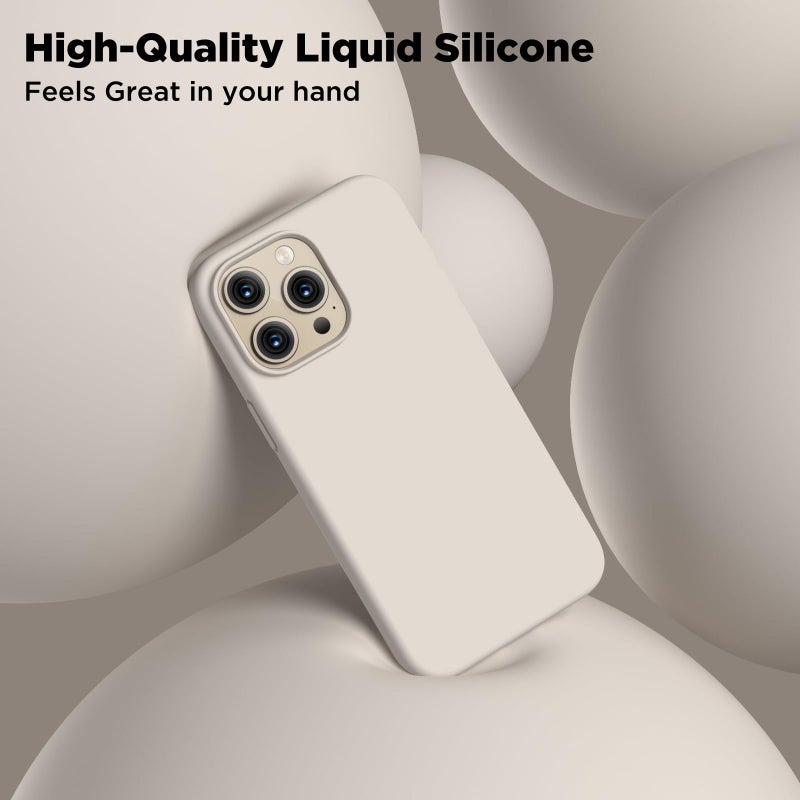 COFFKER Compatible with iPhone 15 Pro Max Case, Liquid Silicone Case, Full Body Shockproof Protective Cover Slim Thin Phone Case with [Soft Anti-Scratch Microfiber Lining], 6.7 inch-Stone - Image 4