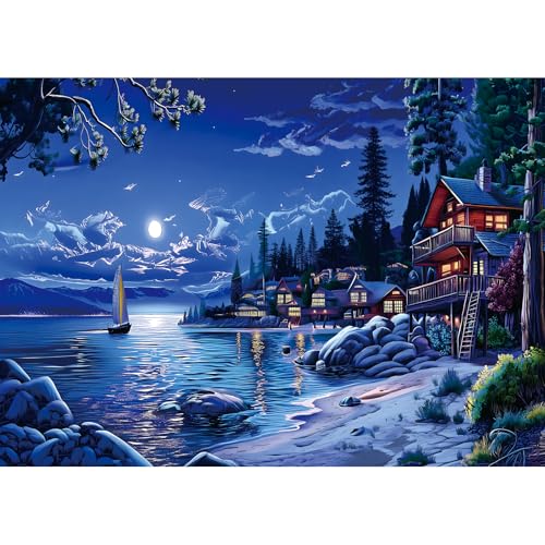 Blueforest Moonlight Village 1000 Piece Puzzle for Adults Fun Puzzles for Adults 1000 Pieces with HD Print Poster 275 X197 in Dust Free for Gifts Halloween Christmas Family Games Lovers - Image 1