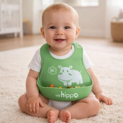 BabyGo Silicone Baby Bib for Feeding & Weaning Infants & Toddlers |Waterproof, Washable & Reusable | Adjustable Neckline, Lightweight & Foldable Bib with Deep Food Catcher Pocket |Green (Pack of 1) - Image 1