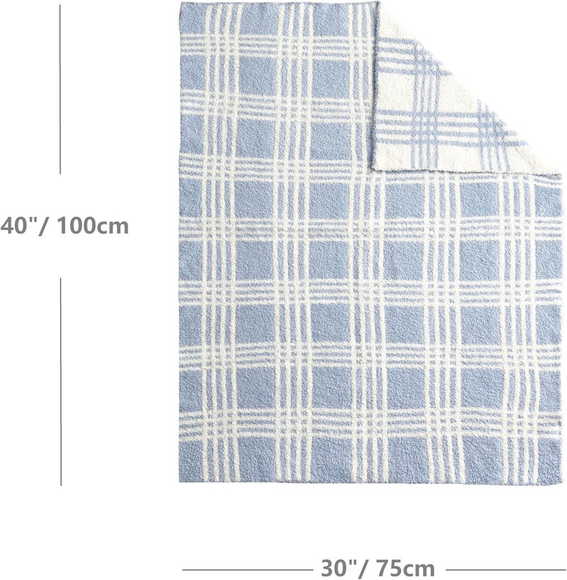 CREVENT 76x102cm Cozy Soft Warm Chenille Baby Blanket for Girls Boys, Newborn Essentials for Infant, Baby Shower - Blue Check - Image 5