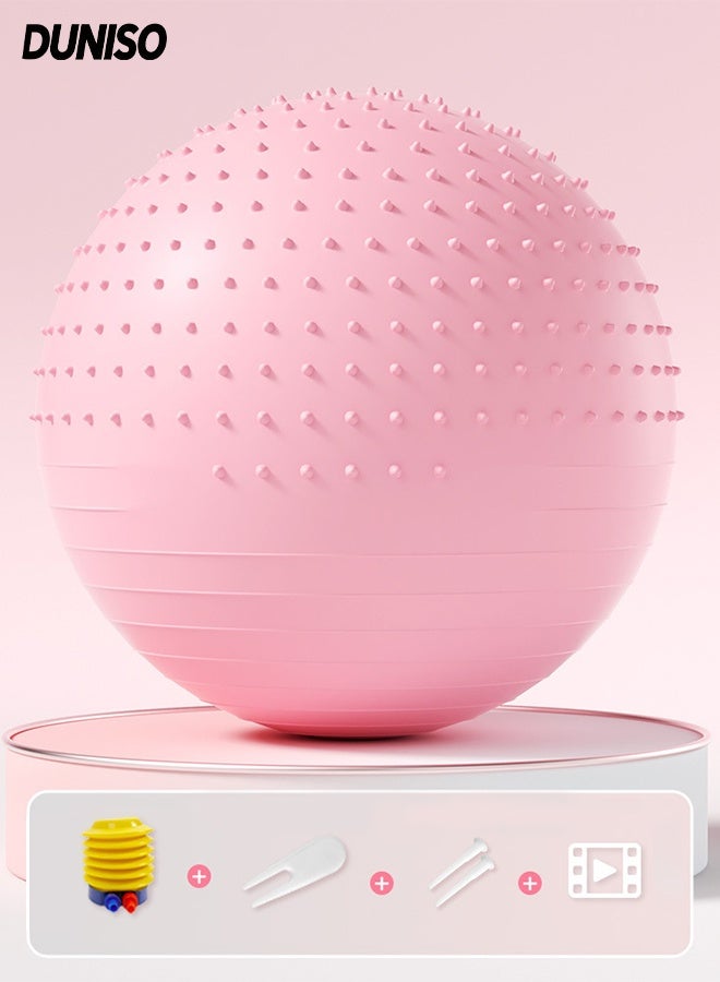 DUNISO Yoga Ball，Anti-burst Pilates Ball，Semi Convex Point Yoga Massage Ball，for Yoga, Pilates, Gymnastics & Fitness, Birthing,Physical Therapy，55cm，Pink - Image 1