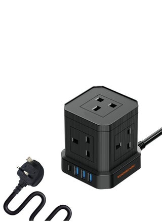 Cube Power Strip 5 UK Outlets and Plug Power Extension 200 CM Cable Length Charging Ports 3 USB Type A - 1 USB Type C Fire Resistant Surge Protection - pzsku/ZED94F5C61685ABC2B4E0Z/45/_/1713961848/b2c1bded-917f-4c01-9dc3-ff54eef9209e