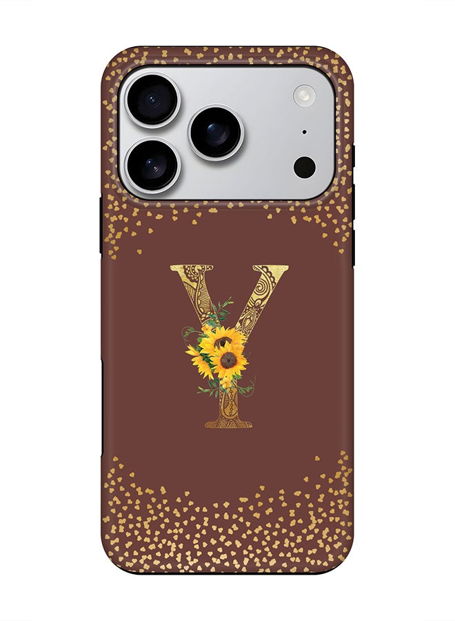 Stylizedd Tough Pro Magnetic Case for iPhone 17 Pro, Dual Layer hybrid PC + TPU Mobile Cover Matte - Custom Floral Monogram - Y  (Brown )