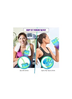 Spaceshoop Gradient Water Bottle Set, 3 Sizes (1200ml/800ml/300ml), Double Drinking Cup with Straw and Handle  - Image 4