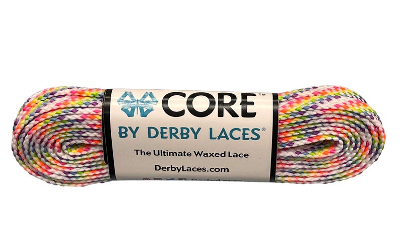 Derby Laces CORE Narrow 6mm Waxed Lace for Figure Skates, Roller Skates, Boots, and Regular Shoes (Rainbow White, 96 Inch / 244 cm)