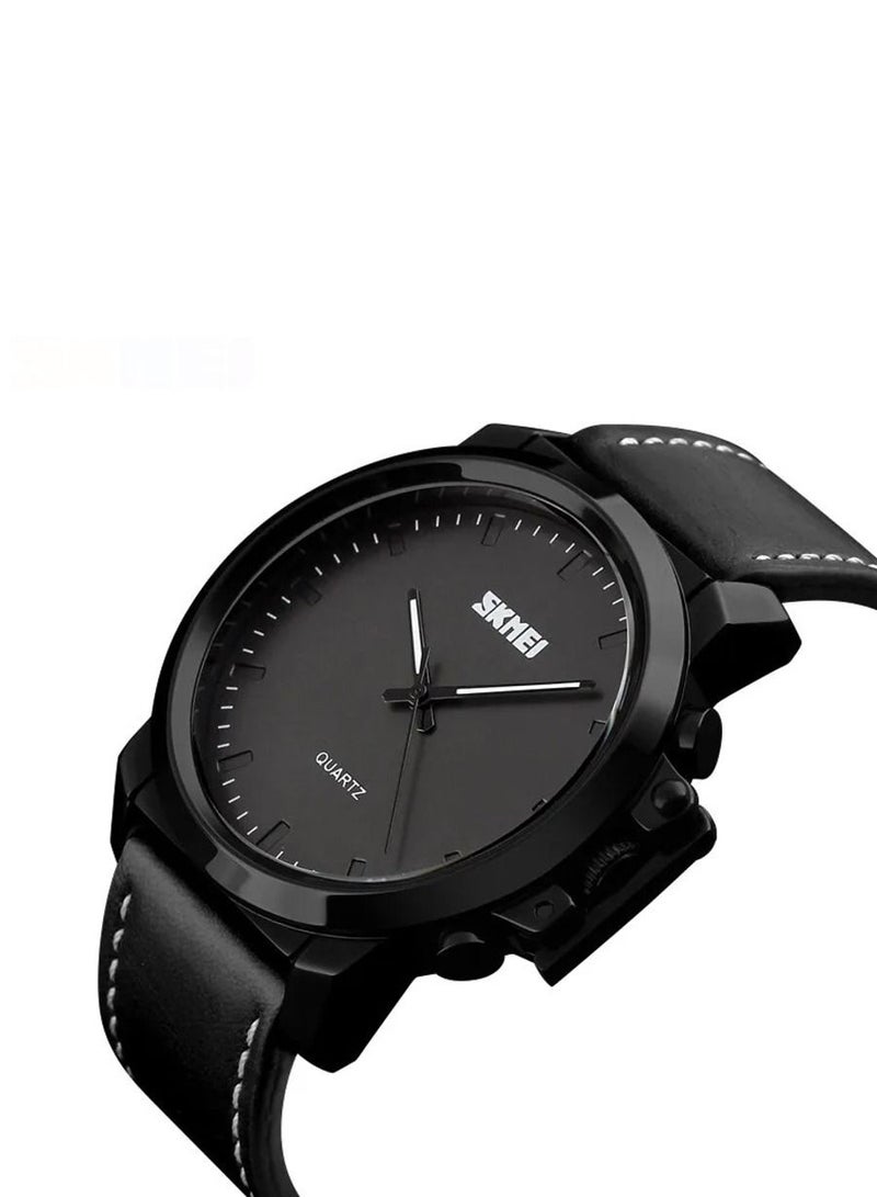 SKMEI ساعة يد رجالية من الكوارتز مقاومة للماء بحزام جلدي - 1208 - Image 3