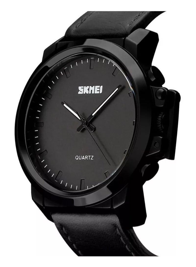 SKMEI ساعة يد رجالية من الكوارتز مقاومة للماء بحزام جلدي - 1208 - Image 2