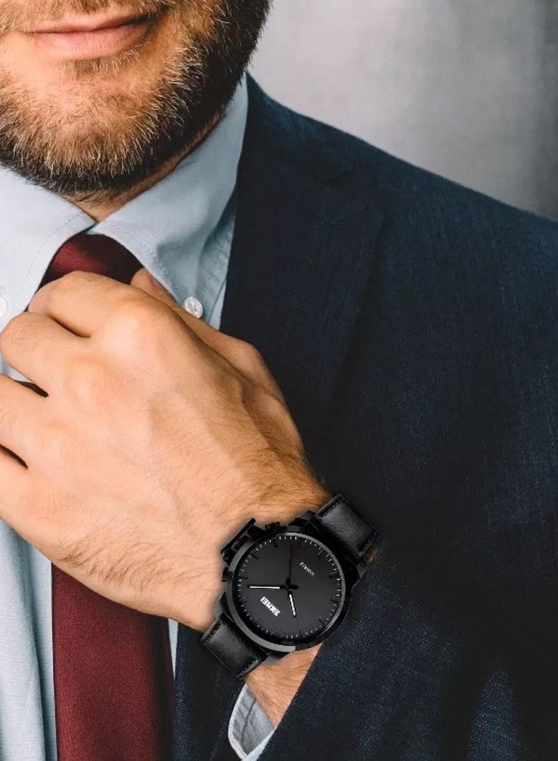 SKMEI ساعة يد رجالية من الكوارتز مقاومة للماء بحزام جلدي - 1208 - Image 5