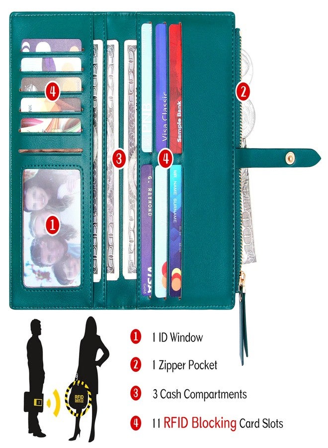 YOUBDM Slim Wallets for Women Credit Card Holder RFID Bifold Clutch Wallets Checkbook with Zipper Pocket - Image 3