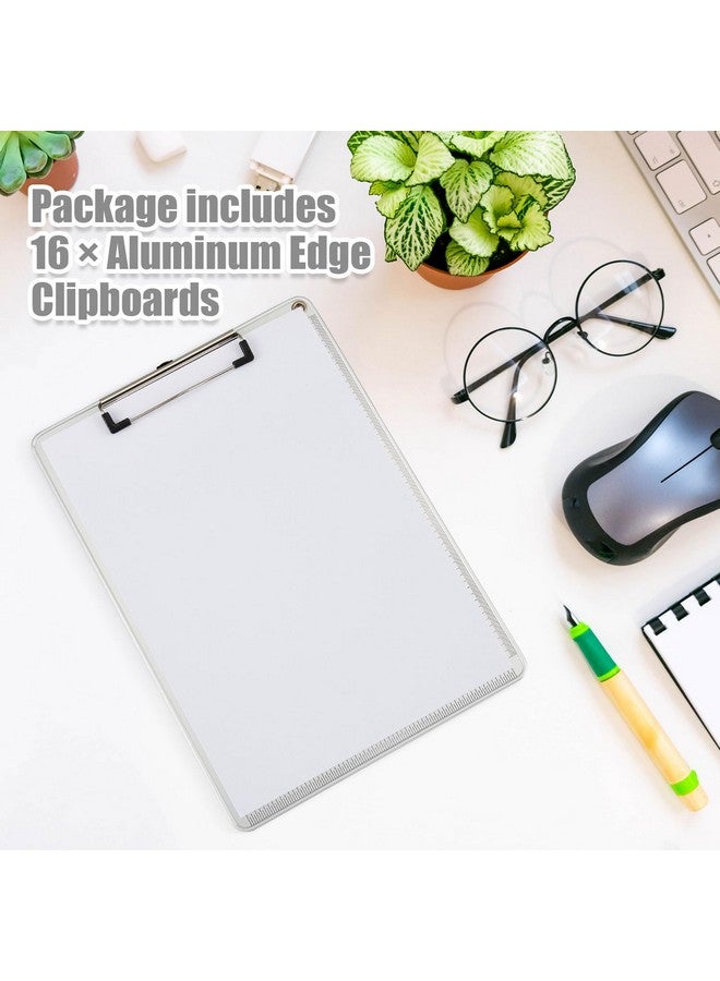 Henoyso 16 Pieces Metal Clipboard A4 Letter Size 12.5 X 9 Inch Aluminum Edge Document Holder With Scale Aluminum Edge Clipboard With Low Profile Clip Vertical Silver Hardboard For Office School - Image 3
