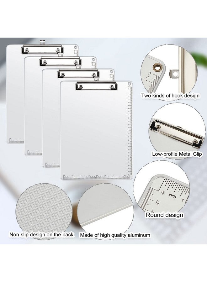 Henoyso 16 Pieces Metal Clipboard A4 Letter Size 12.5 X 9 Inch Aluminum Edge Document Holder With Scale Aluminum Edge Clipboard With Low Profile Clip Vertical Silver Hardboard For Office School - Image 4