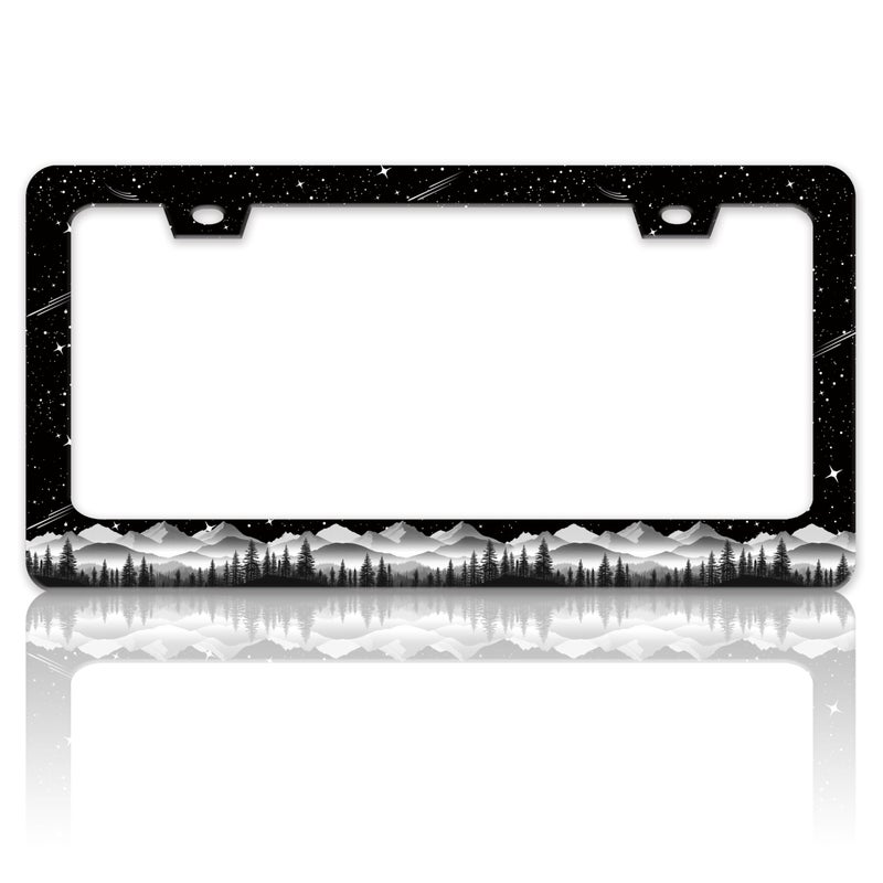 TINALUIN Mountains License Plate Frame Stainless Steel Beautiful Night Sky Mountain License Plate Holder For Front And Rear Car Tags Funny For Car Decoration Accessories With Screws 6.3 X 12.2 In For Women Men - Image 1