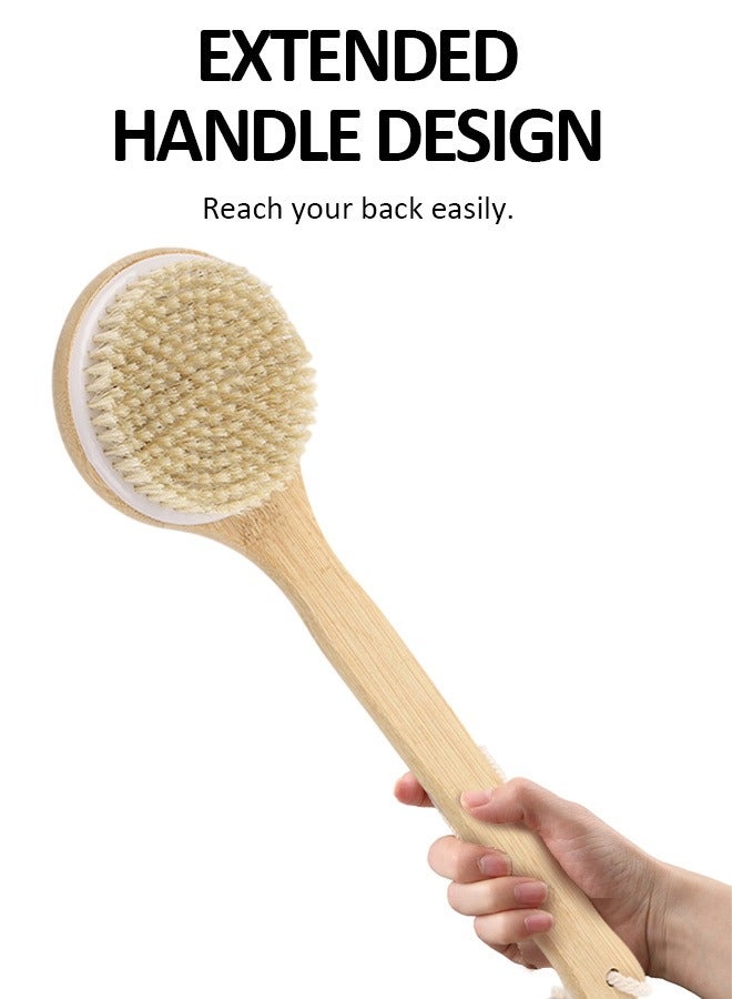 Round Bamboo Body Brush with Soft Bristles and Anti-Slip Handle, Double-Sided Handheld Bath Brush Set with Massage Nodules, Includes Long-Handle and Palm-Size Brushes, Ideal for Exfoliating and Skin Massaging - Image 3