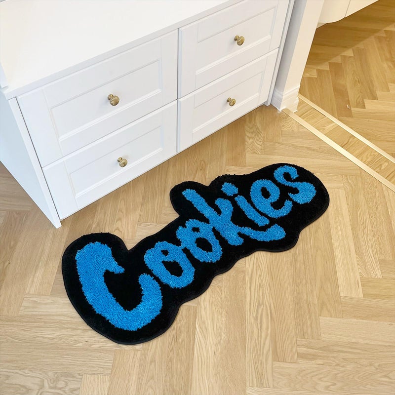 LAKEA Handmade Cookies Tufted Rug for Bedroom Irregular Shaped Tufted Carpet Mat Soft Plush Room Decoration (39.4X17.7inch (100X45cm)) (Blue) - Image 3