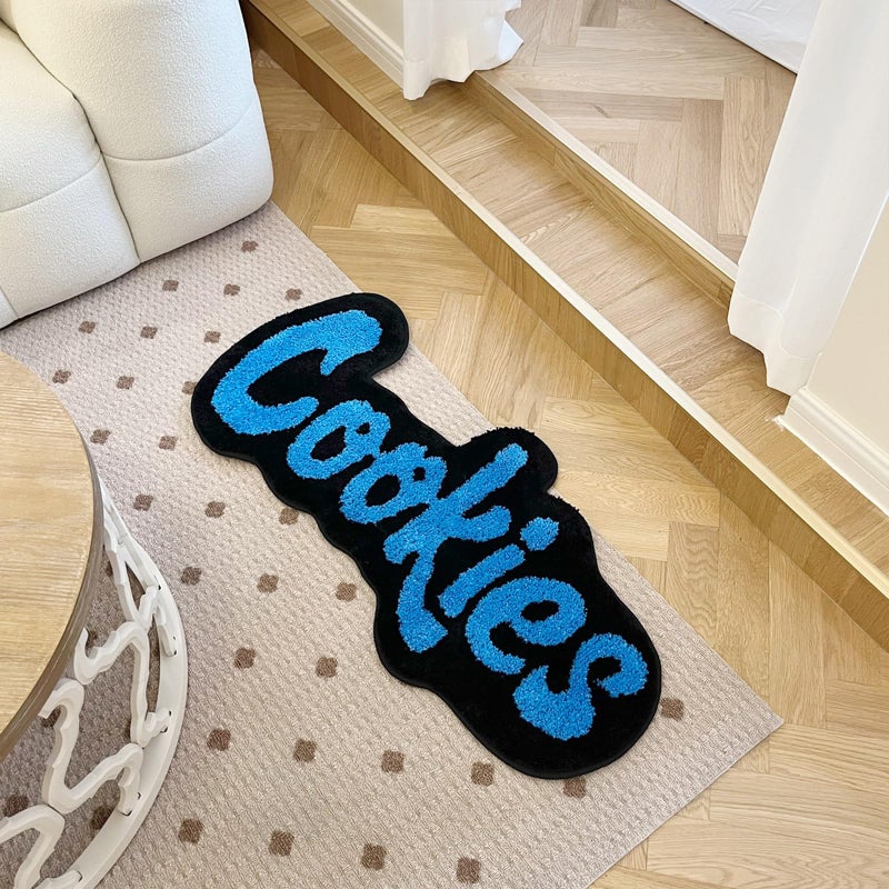 LAKEA Handmade Cookies Tufted Rug for Bedroom Irregular Shaped Tufted Carpet Mat Soft Plush Room Decoration (39.4X17.7inch (100X45cm)) (Blue) - Image 5