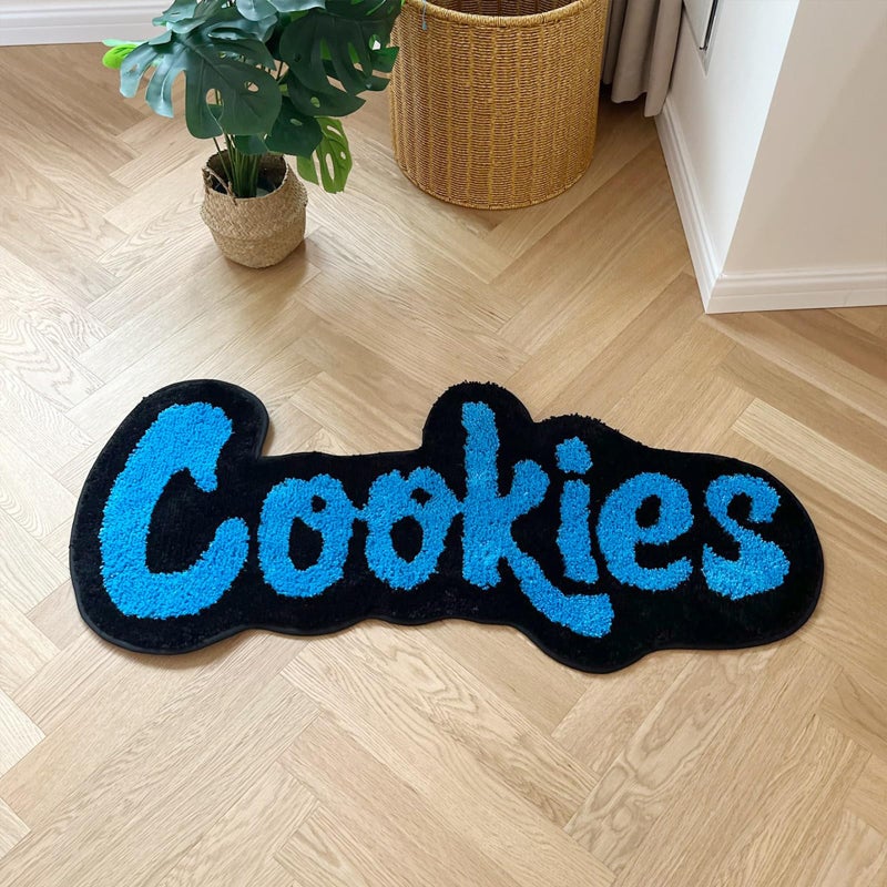 LAKEA Handmade Cookies Tufted Rug for Bedroom Irregular Shaped Tufted Carpet Mat Soft Plush Room Decoration (39.4X17.7inch (100X45cm)) (Blue) - Image 1