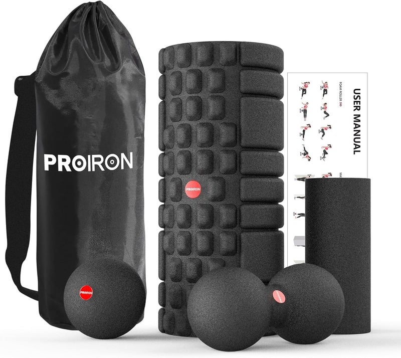 PROIRON مجموعة PROIRON 5 في 1 من أسطوانة الرغوة لتدليك العضلات العميقة، تمارين اللياقة البدنية لنقاط الضغط، أسطوانة رغوة مسجلة براءة اختراع، أسطوانة تدليك، كرة تدليك، كرة تدليك على شكل فستق، أسطوانة صغيرة لإطلاق الجسم بالكامل - Image 1