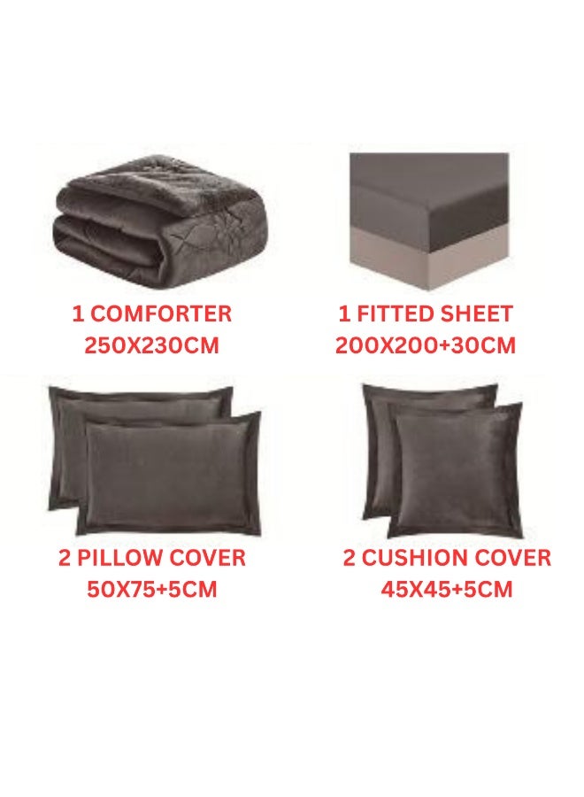 SMART HOME Winter double bedspread, double-sided system - velvet side and microfiber side, double-filled bedspread set, sleeping set consisting of 6 pieces (1 bedspread with filling + 1 fitted sheet for the mattress + 2 pillowcases + 2 square pillowcases). Bedspread size is 250X230 cm (color same as the picture) - Image 5