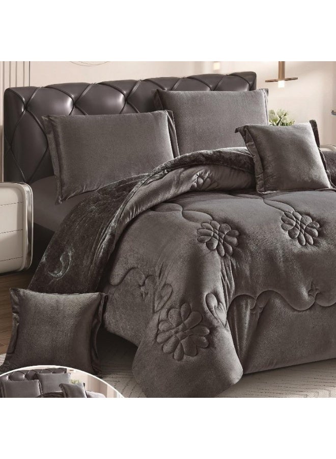 SMART HOME Winter double bedspread, double-sided system - velvet side and microfiber side, double-filled bedspread set, sleeping set consisting of 6 pieces (1 bedspread with filling + 1 fitted sheet for the mattress + 2 pillowcases + 2 square pillowcases). Bedspread size is 250X230 cm (color same as the picture) - Image 2