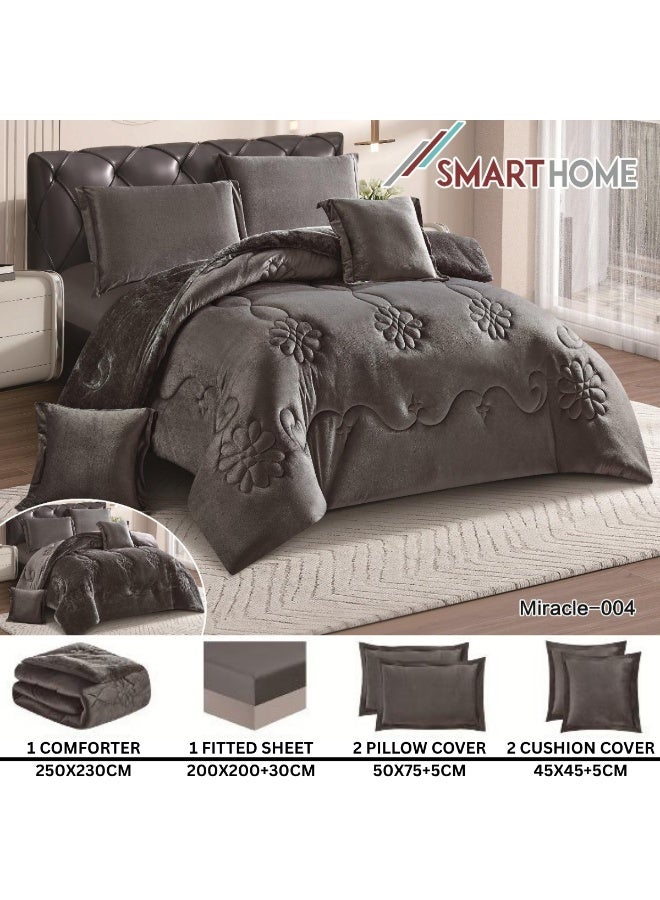 SMART HOME Winter double bedspread, double-sided system - velvet side and microfiber side, double-filled bedspread set, sleeping set consisting of 6 pieces (1 bedspread with filling + 1 fitted sheet for the mattress + 2 pillowcases + 2 square pillowcases). Bedspread size is 250X230 cm (color same as the picture) - Image 3