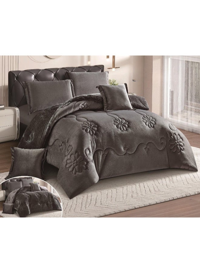 SMART HOME Winter double bedspread, double-sided system - velvet side and microfiber side, double-filled bedspread set, sleeping set consisting of 6 pieces (1 bedspread with filling + 1 fitted sheet for the mattress + 2 pillowcases + 2 square pillowcases). Bedspread size is 250X230 cm (color same as the picture) - Image 1