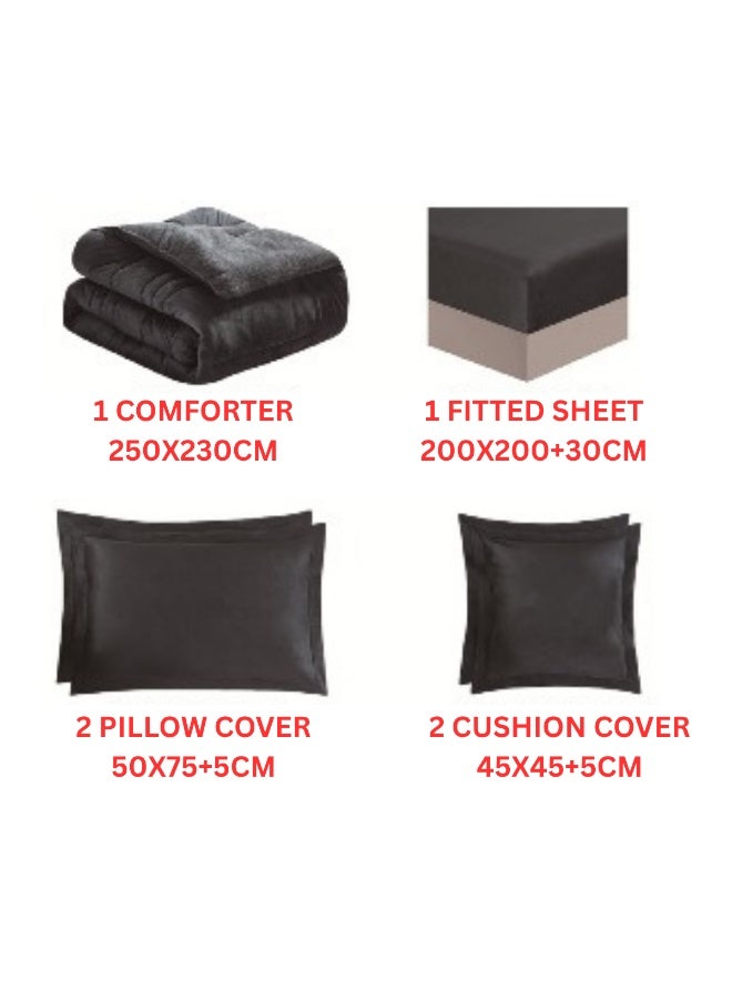 SMART HOME Winter double bedspread, double-sided system - velvet side and microfiber side, double-filled bedspread set, sleeping set consisting of 6 pieces (1 bedspread with filling + 1 fitted sheet for the mattress + 2 pillowcases + 2 square pillowcases). Bedspread size is 250X230 cm (color same as the picture) - Image 5