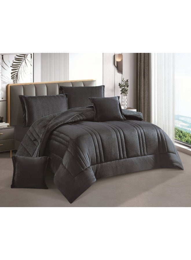 SMART HOME Winter double bedspread, double-sided system - velvet side and microfiber side, double-filled bedspread set, sleeping set consisting of 6 pieces (1 bedspread with filling + 1 fitted sheet for the mattress + 2 pillowcases + 2 square pillowcases). Bedspread size is 250X230 cm (color same as the picture) - Image 1