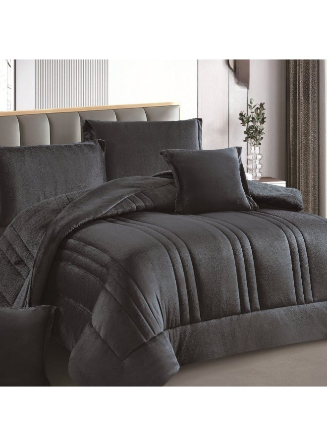 SMART HOME Winter double bedspread, double-sided system - velvet side and microfiber side, double-filled bedspread set, sleeping set consisting of 6 pieces (1 bedspread with filling + 1 fitted sheet for the mattress + 2 pillowcases + 2 square pillowcases). Bedspread size is 250X230 cm (color same as the picture) - Image 2