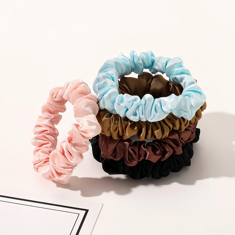 BIEAEIA 25 pcs Scrunchies Silk Satin Hair Ties, Thin scrunchies for women, satin scrunchies bulk, hair ties no damage, Hair Accessories Gift for Women and Girls (Black) - Image 4