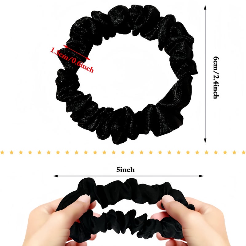 BIEAEIA 25 pcs Scrunchies Silk Satin Hair Ties, Thin scrunchies for women, satin scrunchies bulk, hair ties no damage, Hair Accessories Gift for Women and Girls (Black) - Image 2