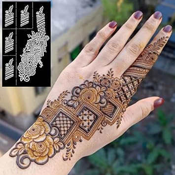 QSTOHENA Flower Tattoo Stencils Kit for Women Girls 9 Sheets Glitter Tattoo Stencils Stickers Reusable Temporary Tattoos Templates for Hands Finger Body Art82 x 47 - Image 4