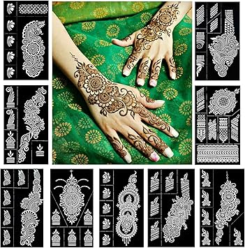 QSTOHENA Flower Tattoo Stencils Kit for Women Girls 9 Sheets Glitter Tattoo Stencils Stickers Reusable Temporary Tattoos Templates for Hands Finger Body Art82 x 47 - Image 1