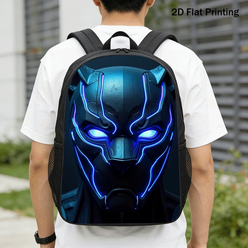 Fashion Black Panther Helmet Mask Backpack Durable Large Capacity 2D Flat Print for travel gym campus for Unisex - Image 1
