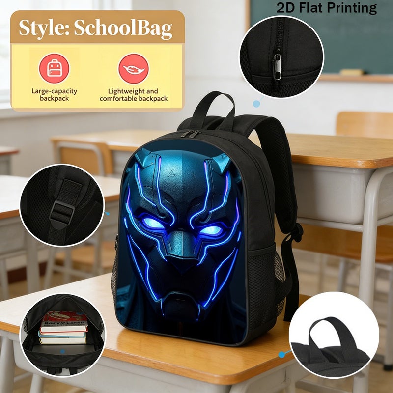 Fashion Black Panther Helmet Mask Backpack Durable Large Capacity 2D Flat Print for travel gym campus for Unisex - Image 2