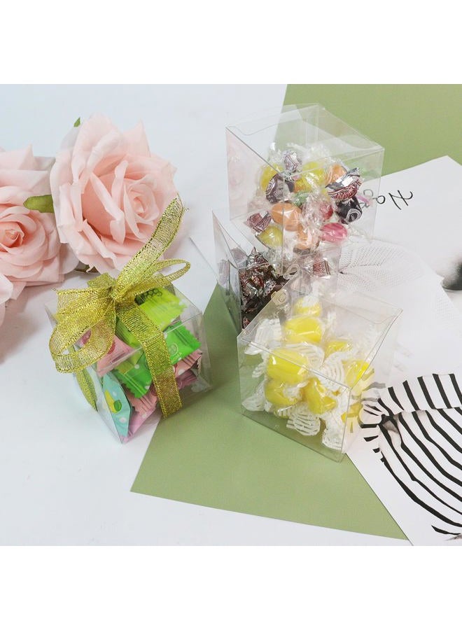 Quadafy 50 Pack Clear Candy Boxes, 2x2x2 Inches Favor Boxes, Transparent Plastic Gift Box With Ribbon, Clear Favor Boxes for Treats, Party Favors - Image 4