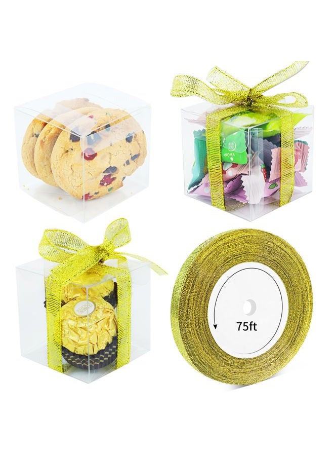 Quadafy 50 Pack Clear Candy Boxes, 2x2x2 Inches Favor Boxes, Transparent Plastic Gift Box With Ribbon, Clear Favor Boxes for Treats, Party Favors - Image 1