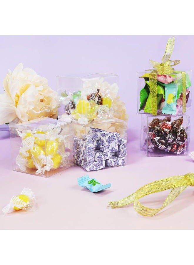 Quadafy 50 Pack Clear Candy Boxes, 2x2x2 Inches Favor Boxes, Transparent Plastic Gift Box With Ribbon, Clear Favor Boxes for Treats, Party Favors - Image 5