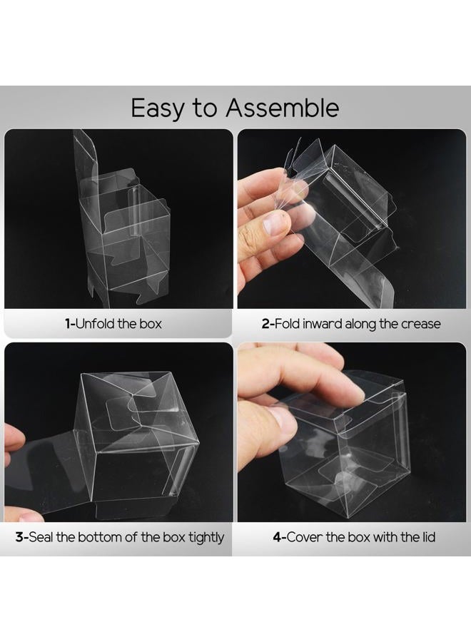 Quadafy 50 Pack Clear Candy Boxes, 2x2x2 Inches Favor Boxes, Transparent Plastic Gift Box With Ribbon, Clear Favor Boxes for Treats, Party Favors - Image 3