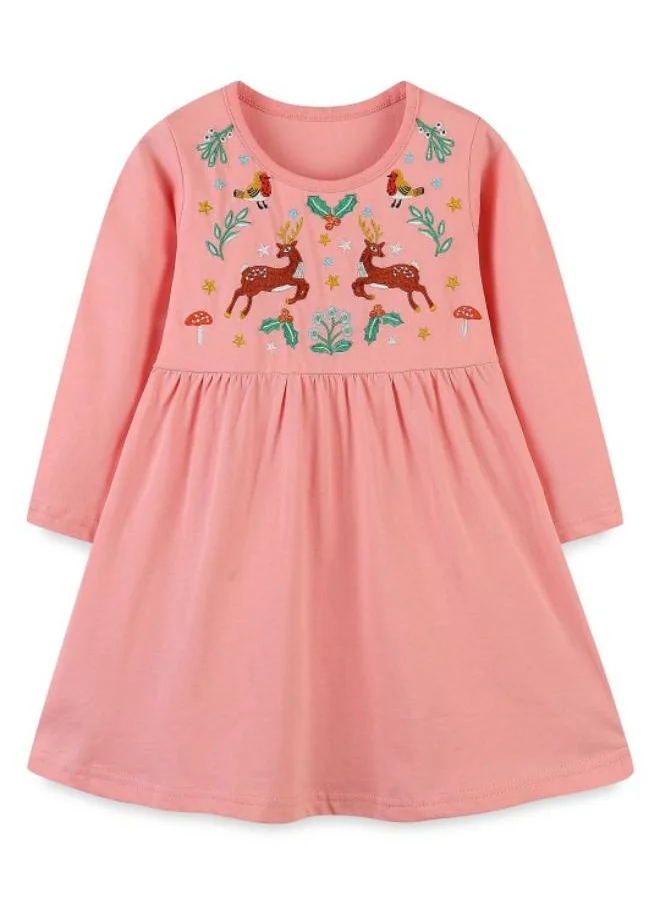 YUNIQEE Peach A-Line Crew Neck Printed Dress