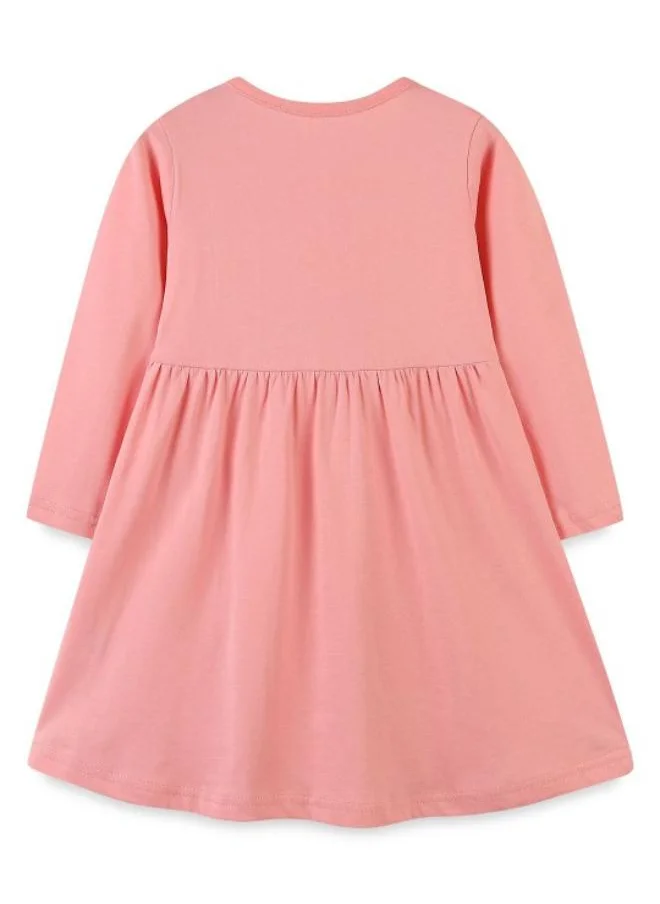YUNIQEE Peach A-Line Crew Neck Printed Dress