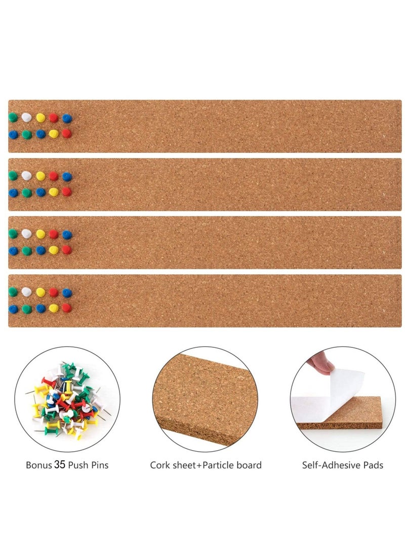 SYOSI Cork Board, Bulletin Board Bar Strip, 15"" x 2""- 1/2"" Thick, Frameless Cork Board Strips, with 35 Multi-Color Push Pins, Strong Self Adhesive Backing  - Image 4