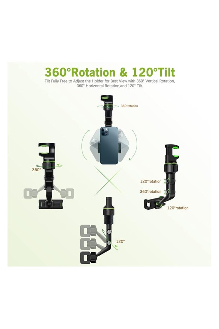 Banhey Rearview Mirror Phone Holder for Car-Upgraded Multifunctional Phone Mount for Car 360° Rotatable and Retractable Rearview Mirror Phone Holder for All Mobile Phones and All Car - Image 3