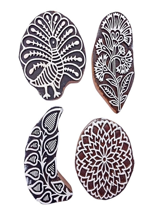 Kraftwala قوالب طباعة خشبية من كرافتوالا للحناء (مهندي) - قوالب طباعة فنية يدوية (عبوة من 4 قطع) - Image 1